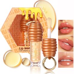 Grospe Honey Lip Oil with Key Chain, Hydrating Lip Gloss & Balm, Long-lasting Clear Golden Glow Oil with Vitamin E, High Shine Smooth Finish Nourishing Moisturiser for Dry Lips for Women Girls