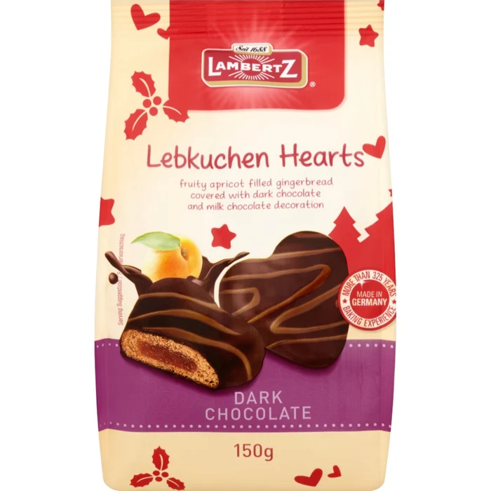 Lambertz - Lebkuchen hearts - Dark chocolate - 150g - BBE 07/2026